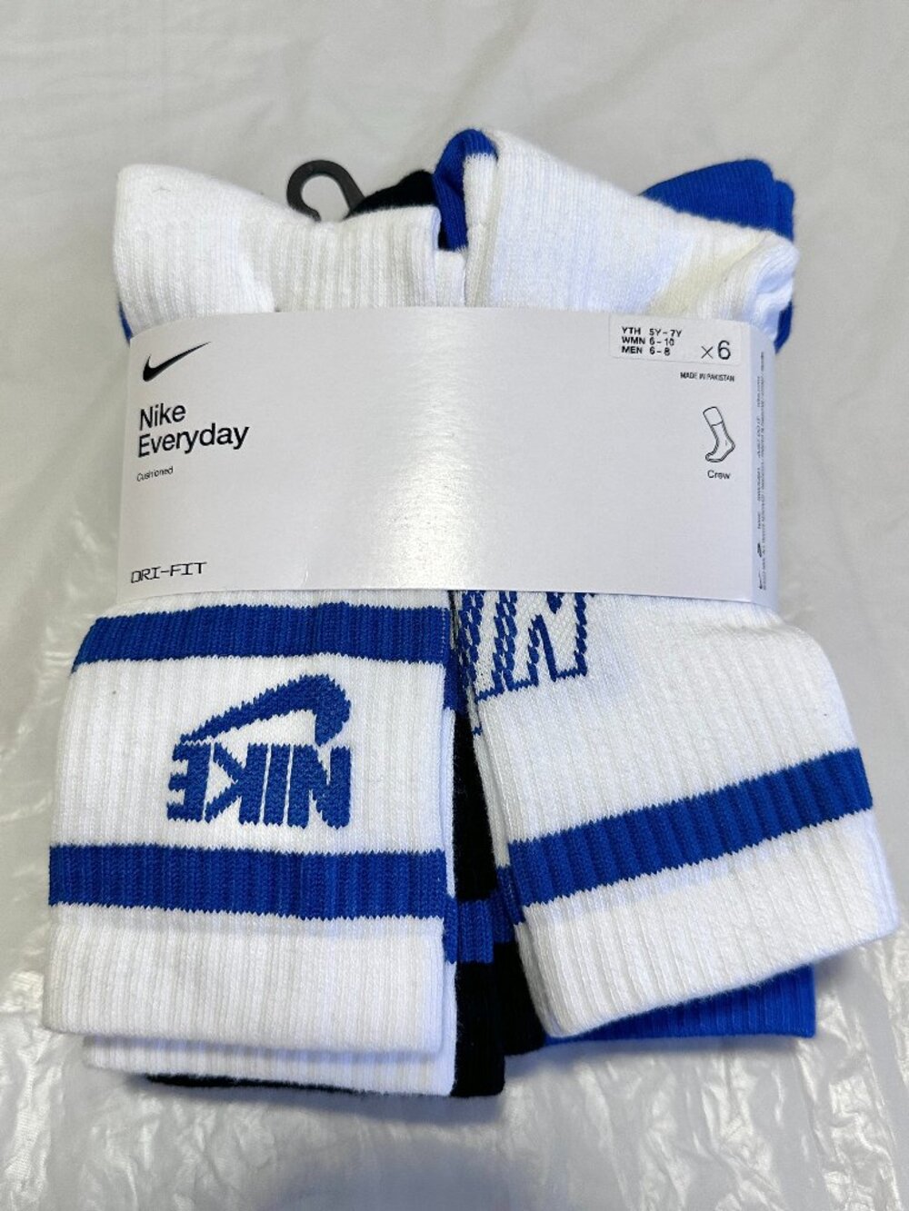 Nike Everyday Cushioned Crew Socks 6-Pair sz M (Men 6-8 women6-10) 66% Cotton
